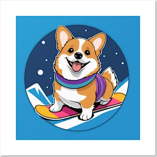 Corgi on Snowboard Posters and Art